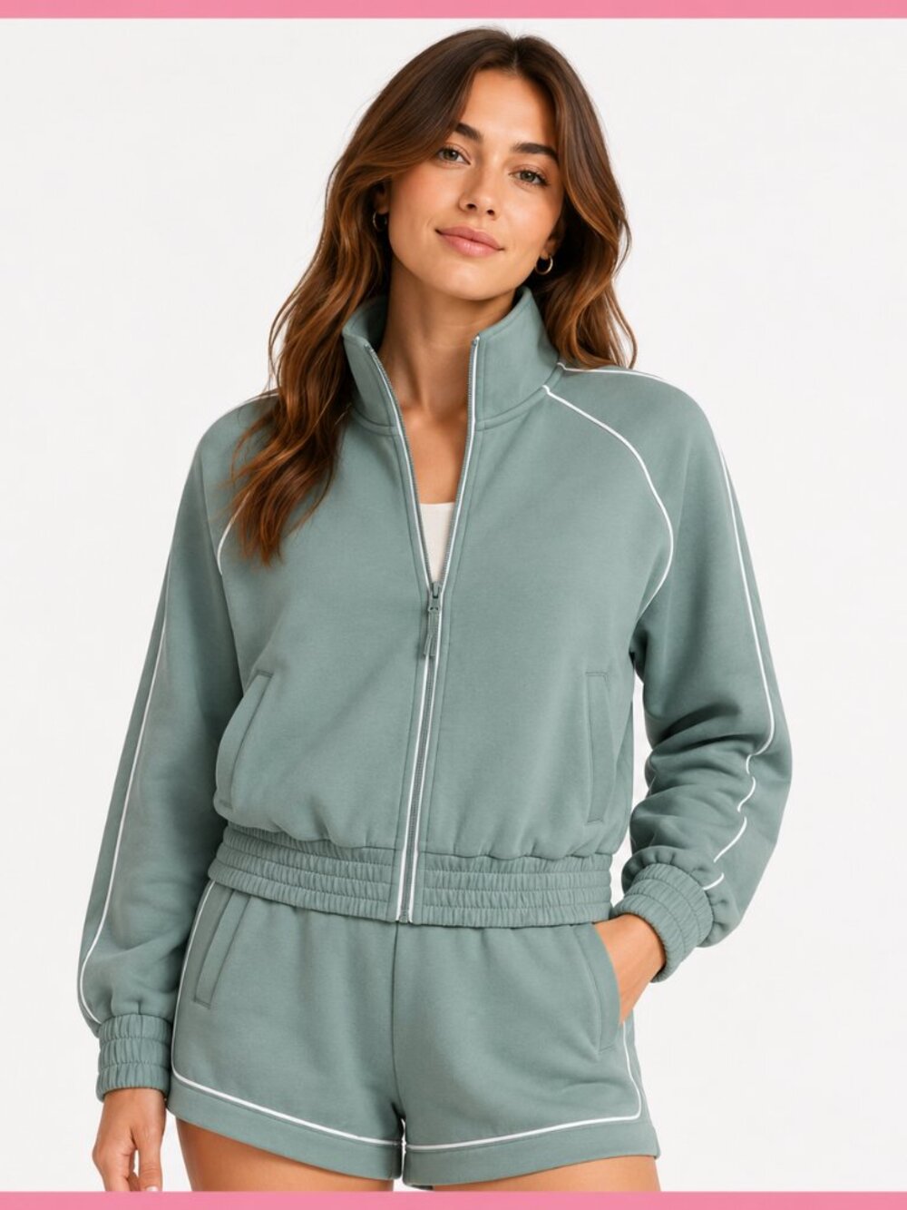 Women's Avia Teal Full Zip Track Jacket with White Piping, Size L